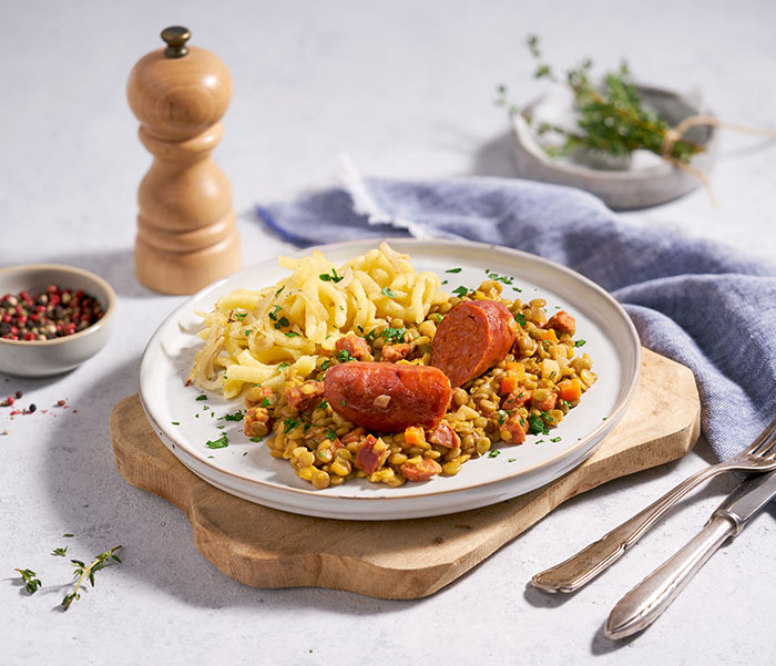 Linsen mit Spa╠êtzle und Chorizo new