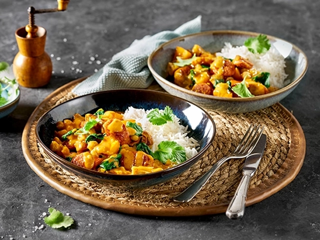 Chorizo Kichererbsen Curry mit Pilzen und Kuerbis